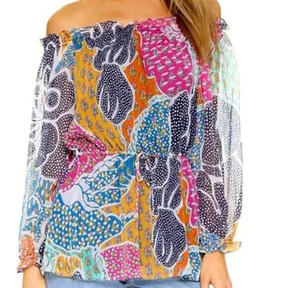 Diane Von Furstenberg Camila Flower Power Dream Silk Top Blouse Off Shou… - Picture 1 of 5